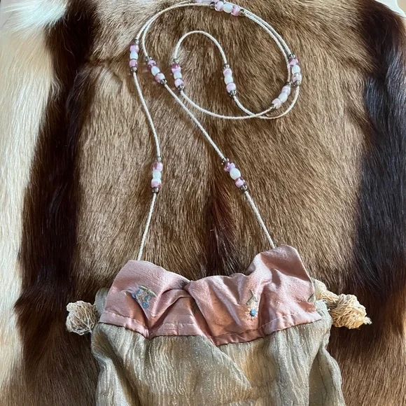 Lisa Violette Drawstring Small Cross Body Handbag 50" Beaded Strap - Picture 3 of 8